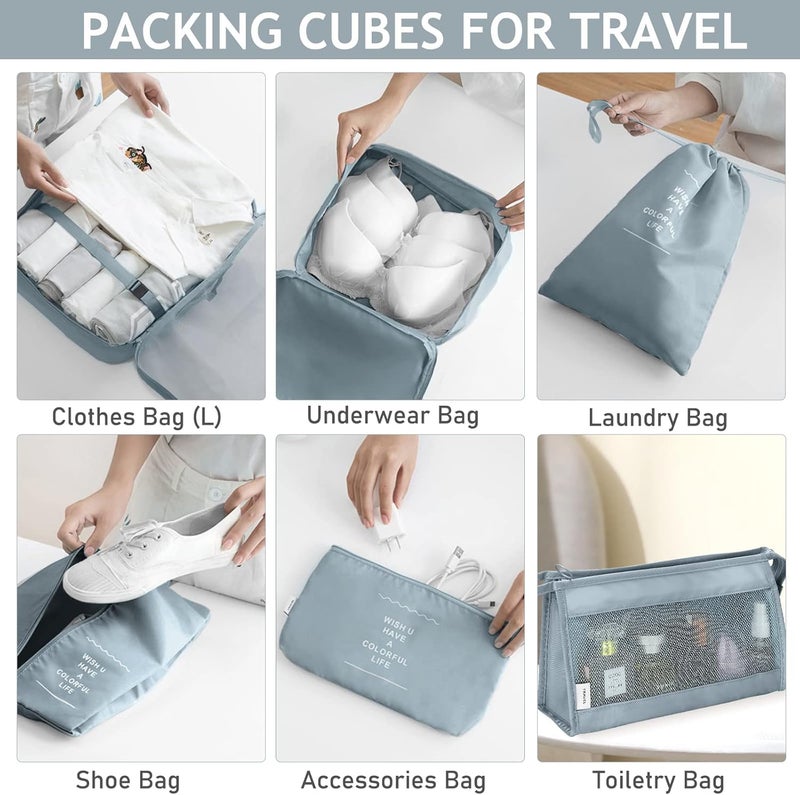 KPX 8 Set Packing Cubes for Travel, Luggage Packing Organizers Accessories Large Toiletries Bag for Clothes Shoes Cosmetics (Grey) - Image 4